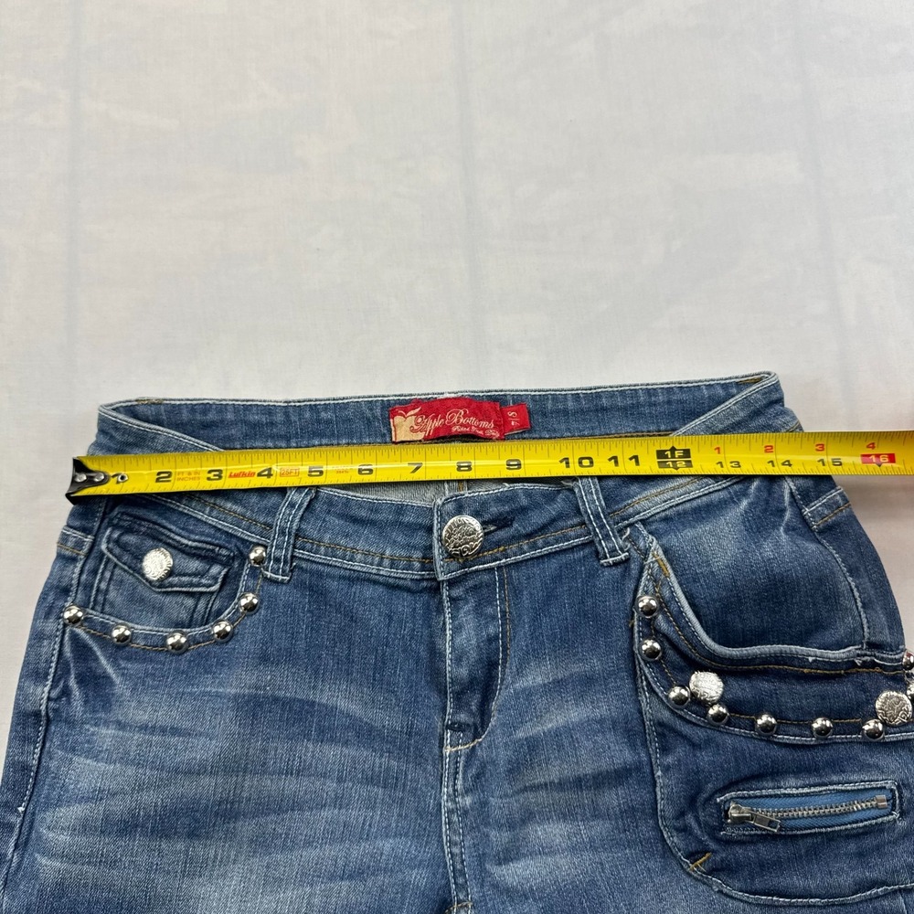 Apple Bottoms Skinny Jeans Womens 7/8 Blue Denim Skinny Jeans Studded Ankle Zip - Picture 4 of 6